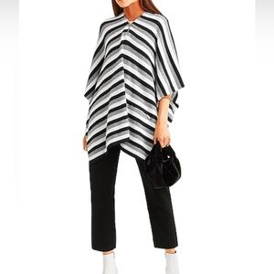 Sonia Rykiel Paris 100% Cashmere Poncho Black/White/Gray Stripe Zip Pocket Luxe